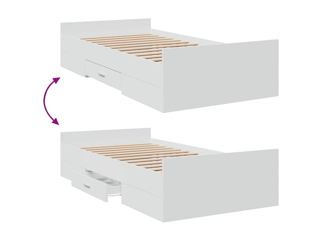 Cadre de lit avec tiroirs sans matelas blanc 75x190 cm