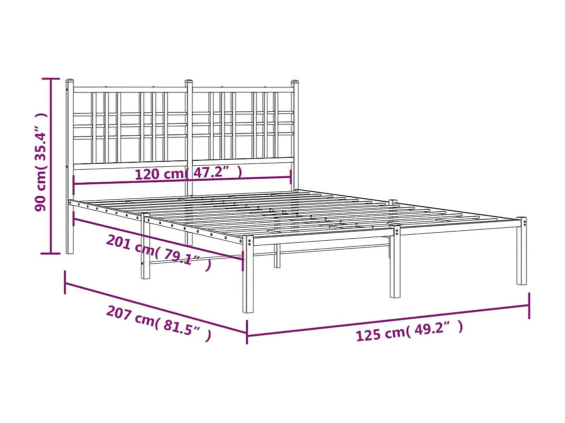 Cadre de lit métal sans matelas avec tête de lit noir 120x200cm