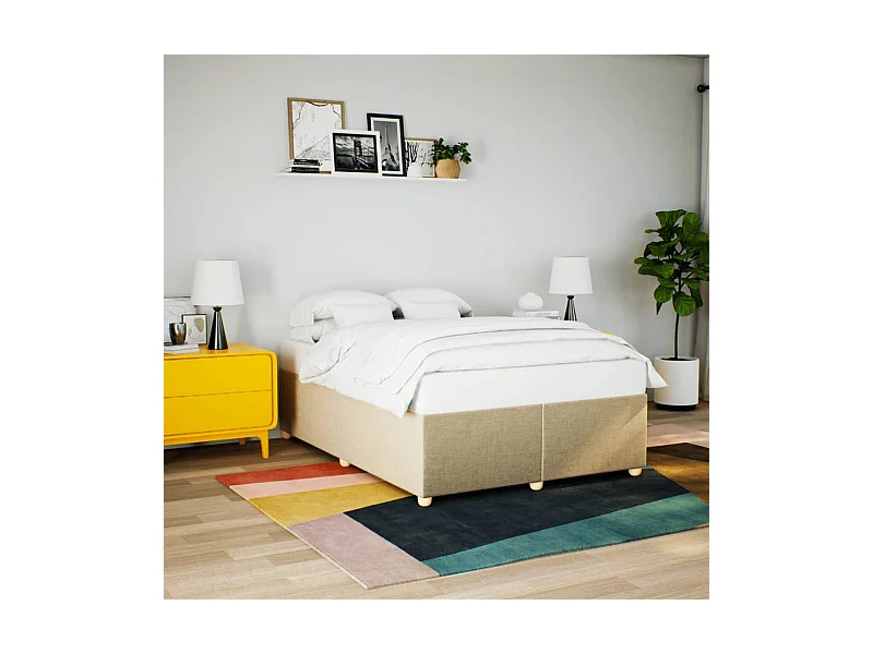 Cadre de lit sans matelas crème 140x190 cm tissu