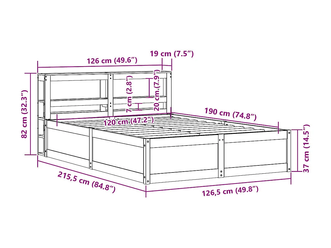 Cadre de lit sans matelas crème 120x200 cm tissu