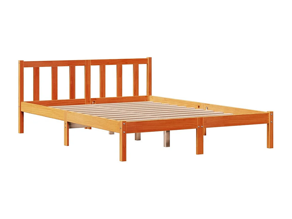 Estrutura cama c/ cabeceira 140x200cm pinho maciço castanho-mel