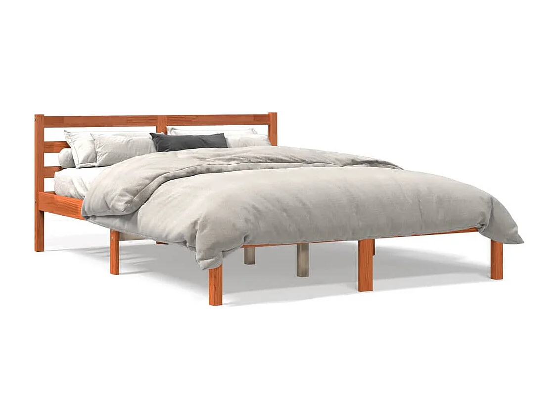 Cadre de lit sans matelas cire marron 135x190cm bois pin massif