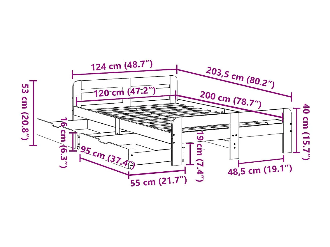 Massivholzbett ohne Matratze 120x200 cm Kiefernholz