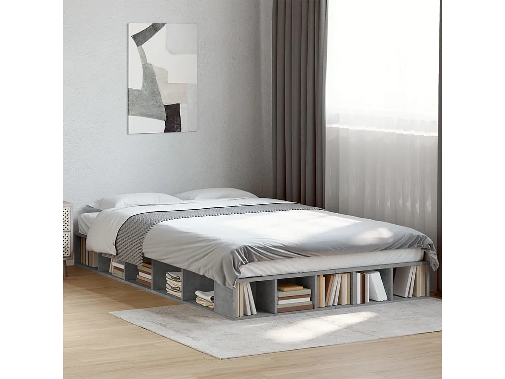 Bettgestell Betongrau 135x190 cm Holzwerkstoff