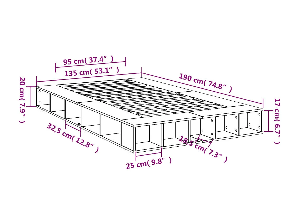 Bettgestell Betongrau 135x190 cm Holzwerkstoff