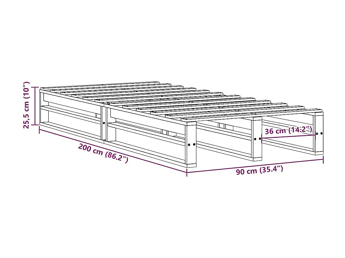 Letto senza Materasso Marrone Cera 90x200 cm Legno di Pino