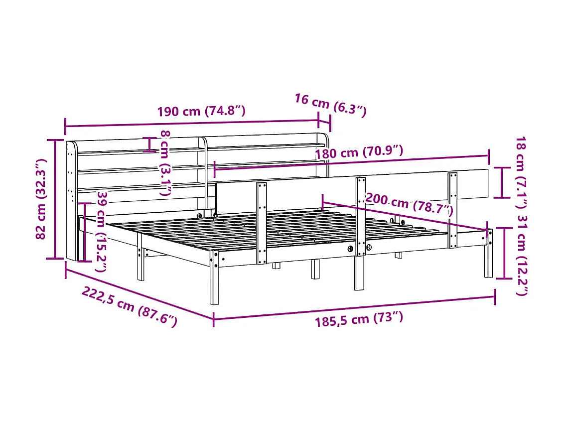 Estrutura de cama sem colchão 180x200 cm tecido castanho-escuro