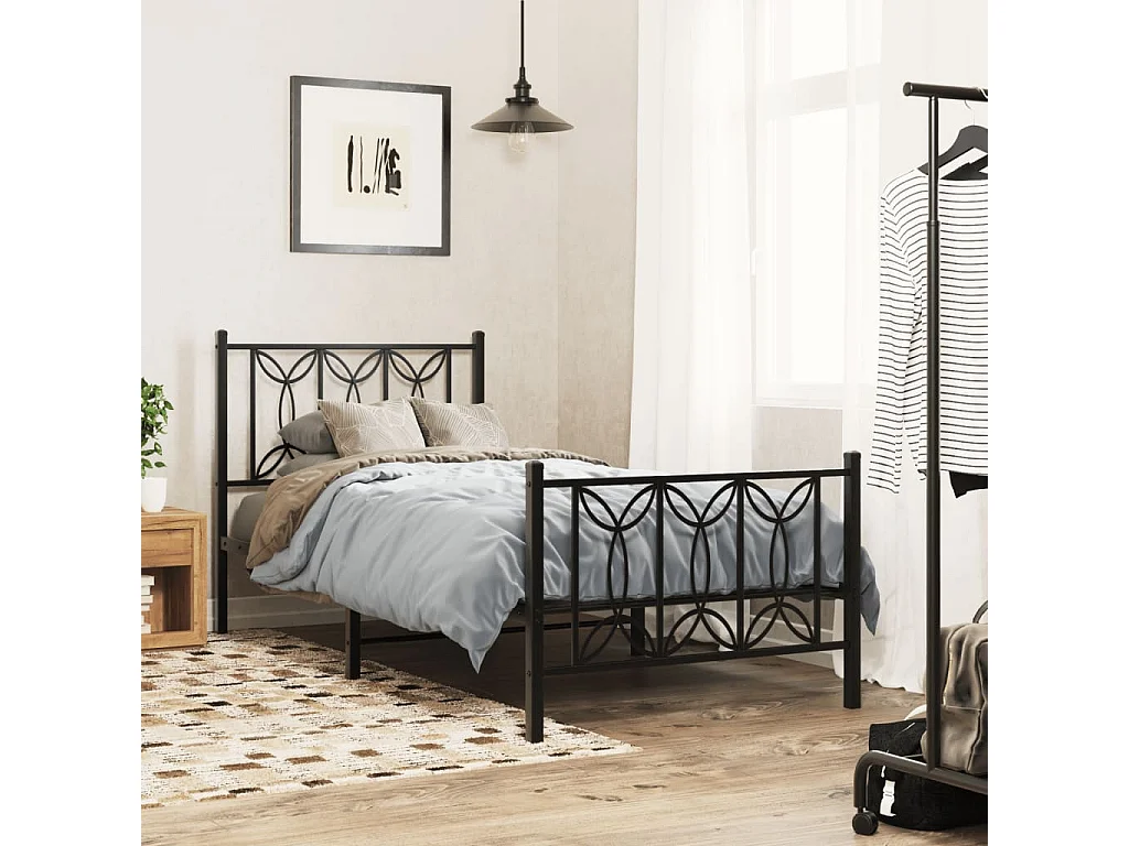 Giroletto con Testiera e Pediera Metallo Nero 75x190 cm