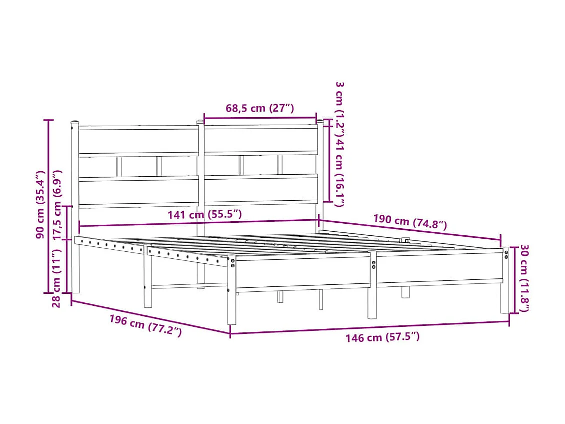 Bedframe met hoofdbord zonder matras sonoma eiken 140x190 cm