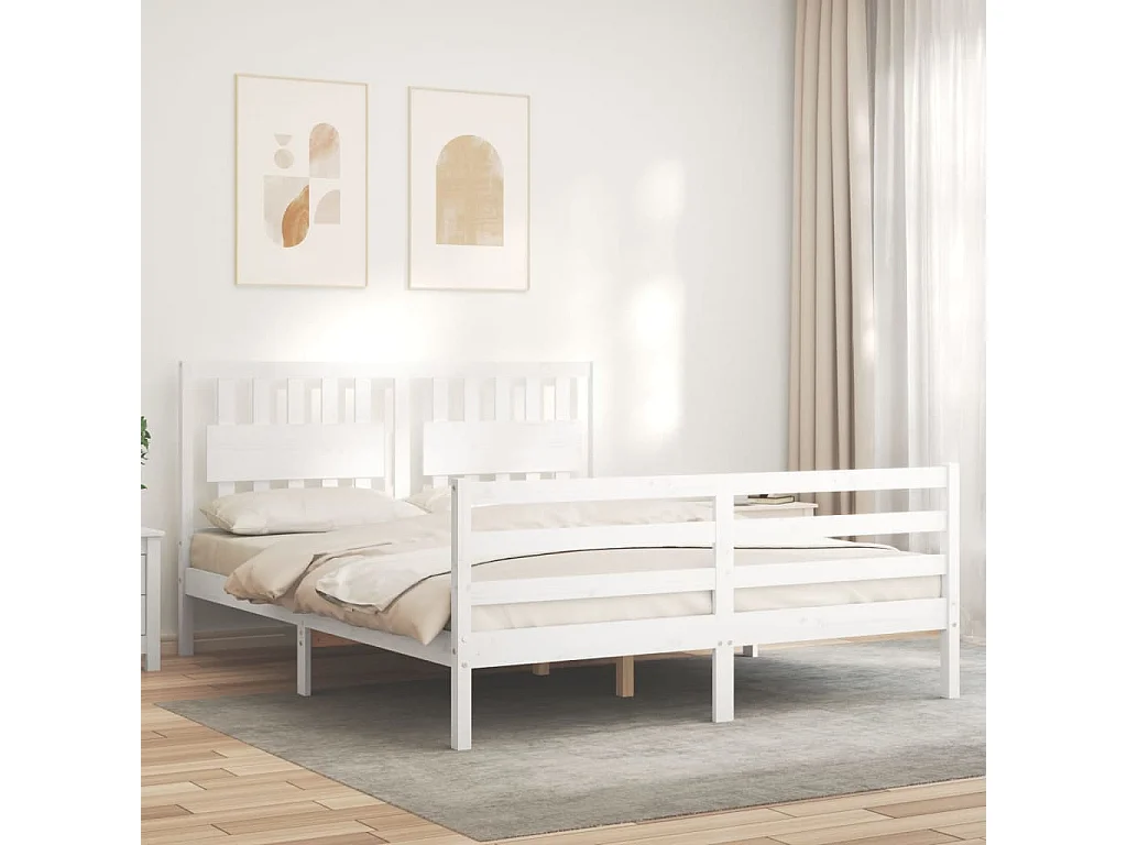 Bedframe met hoofdbord massief hout wit 5 FT King Size