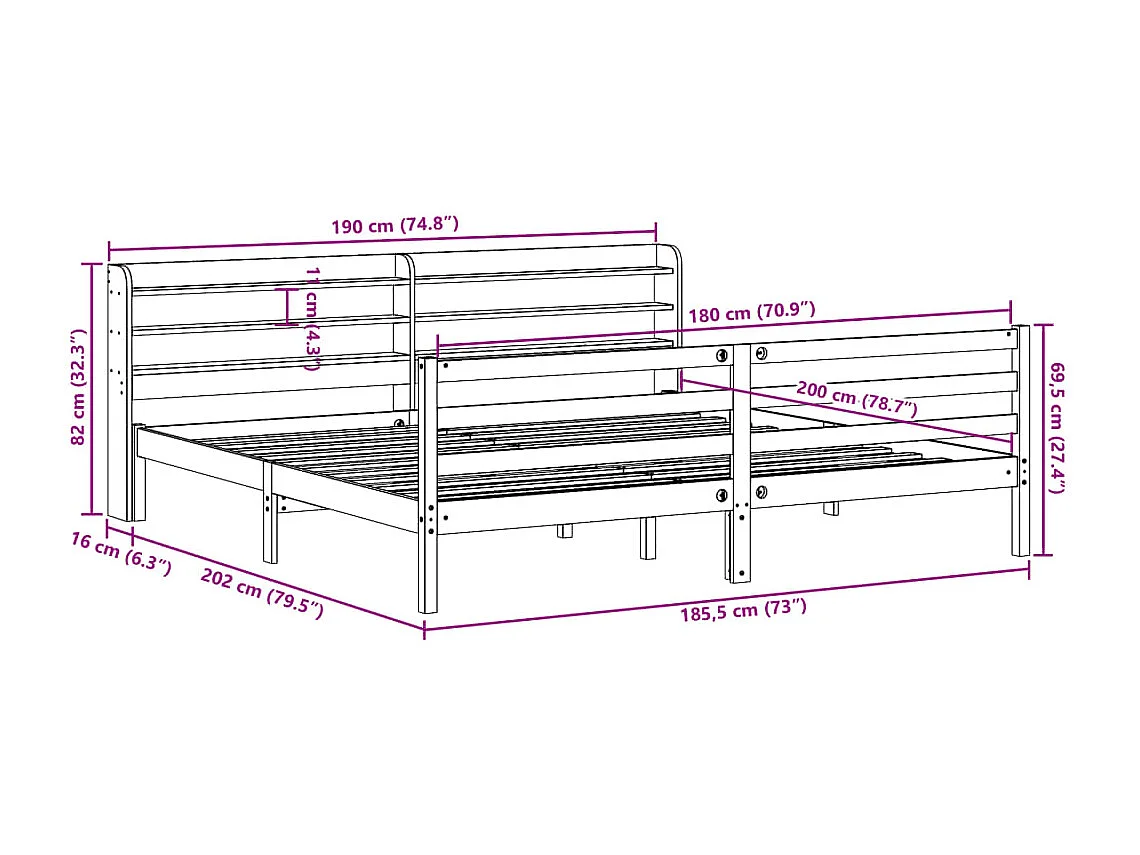 Letto senza Materasso Marrone Cera 180x200 cm in Legno di Pino