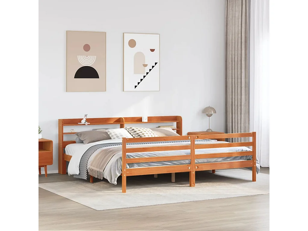 Letto senza Materasso Marrone Cera 180x200 cm in Legno di Pino