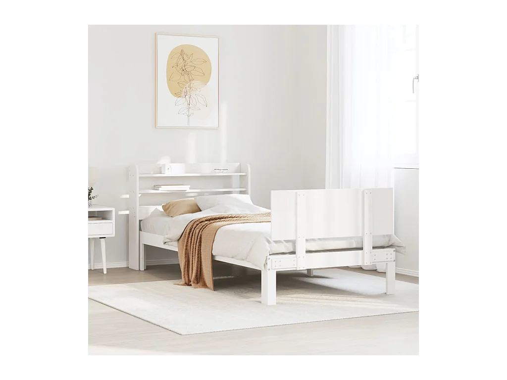 Cadre de lit avec tête de lit sans matelas blanc 90x190 cm