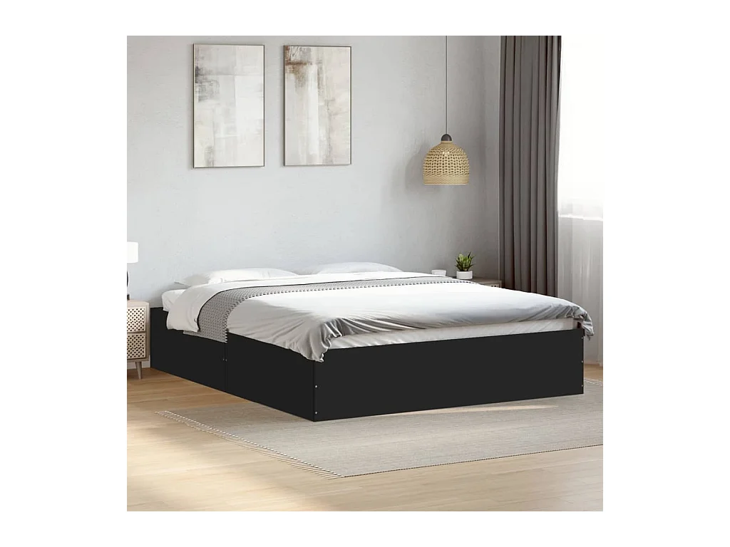 Estructura de cama madera de ingeniería negra 150x200 cm