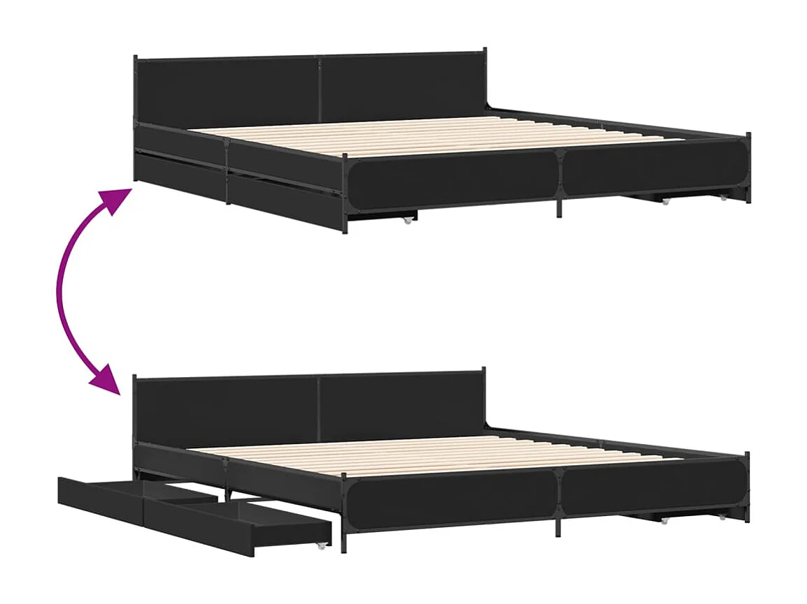 Estrutura de cama c/ gavetas 200x200 cm derivados madeira preto