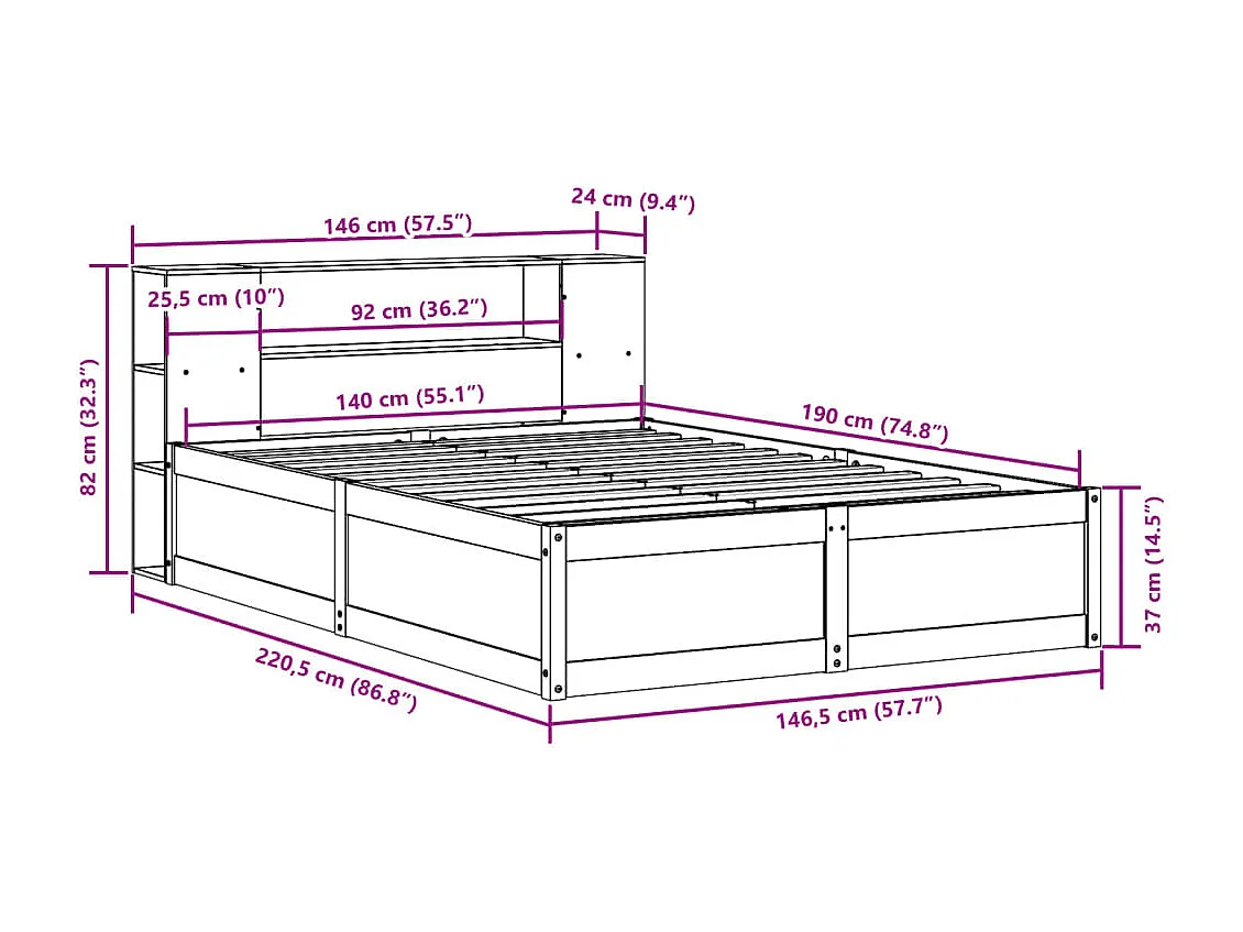 Cama sem colchão 140x190 cm madeira de pinho maciça