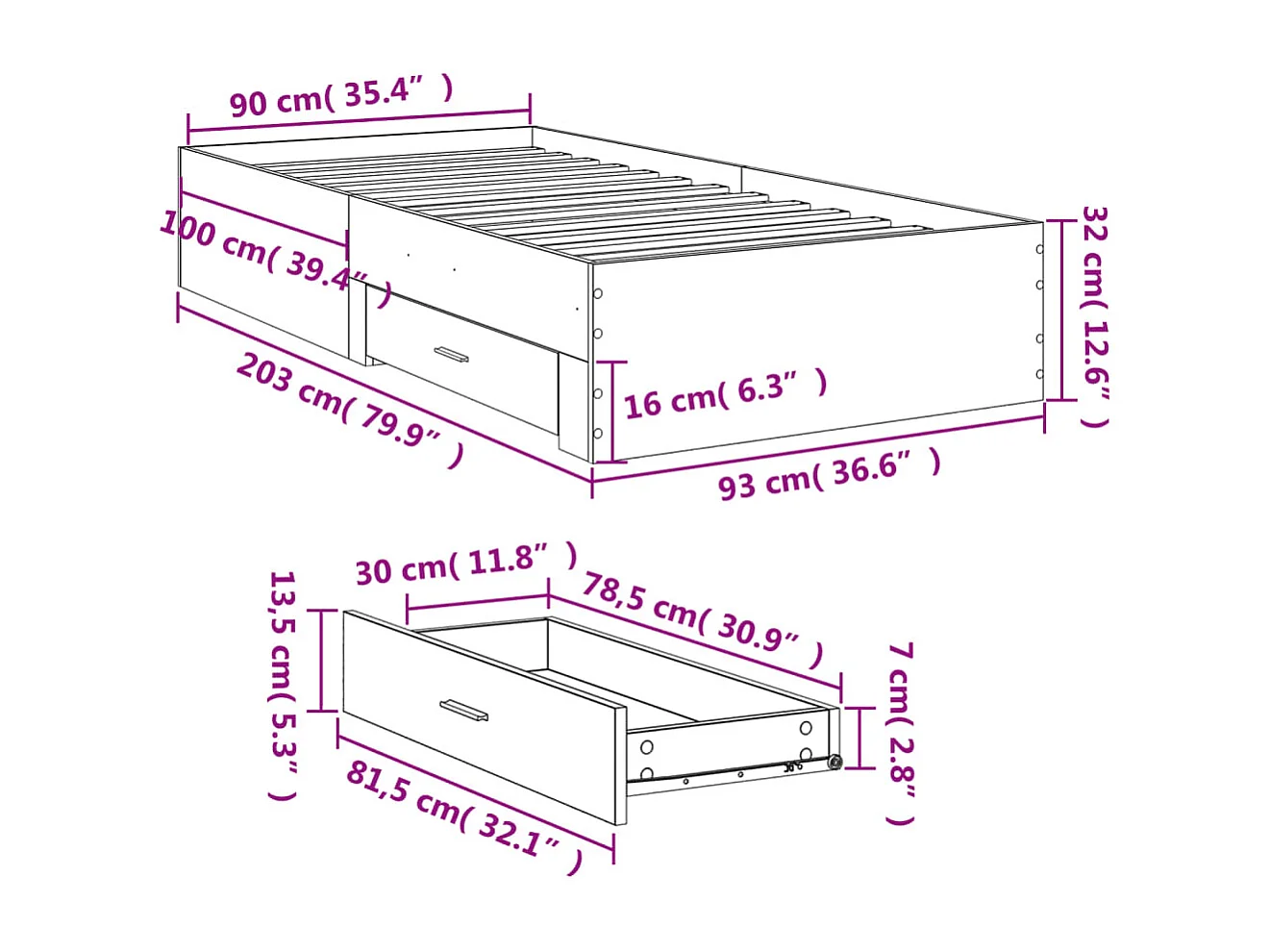 Estructura de cama sin colchón madera de pino marrón 90x200 cm