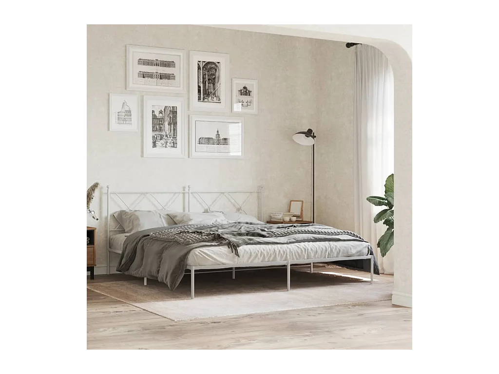 Cadre de lit métal sans matelas et tête de lit blanc 180x200 cm