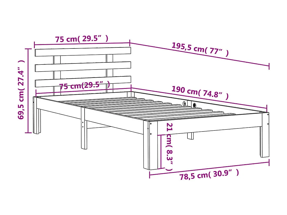 Letto senza Materasso Marrone Cera 75x190 cm in Legno di Pino