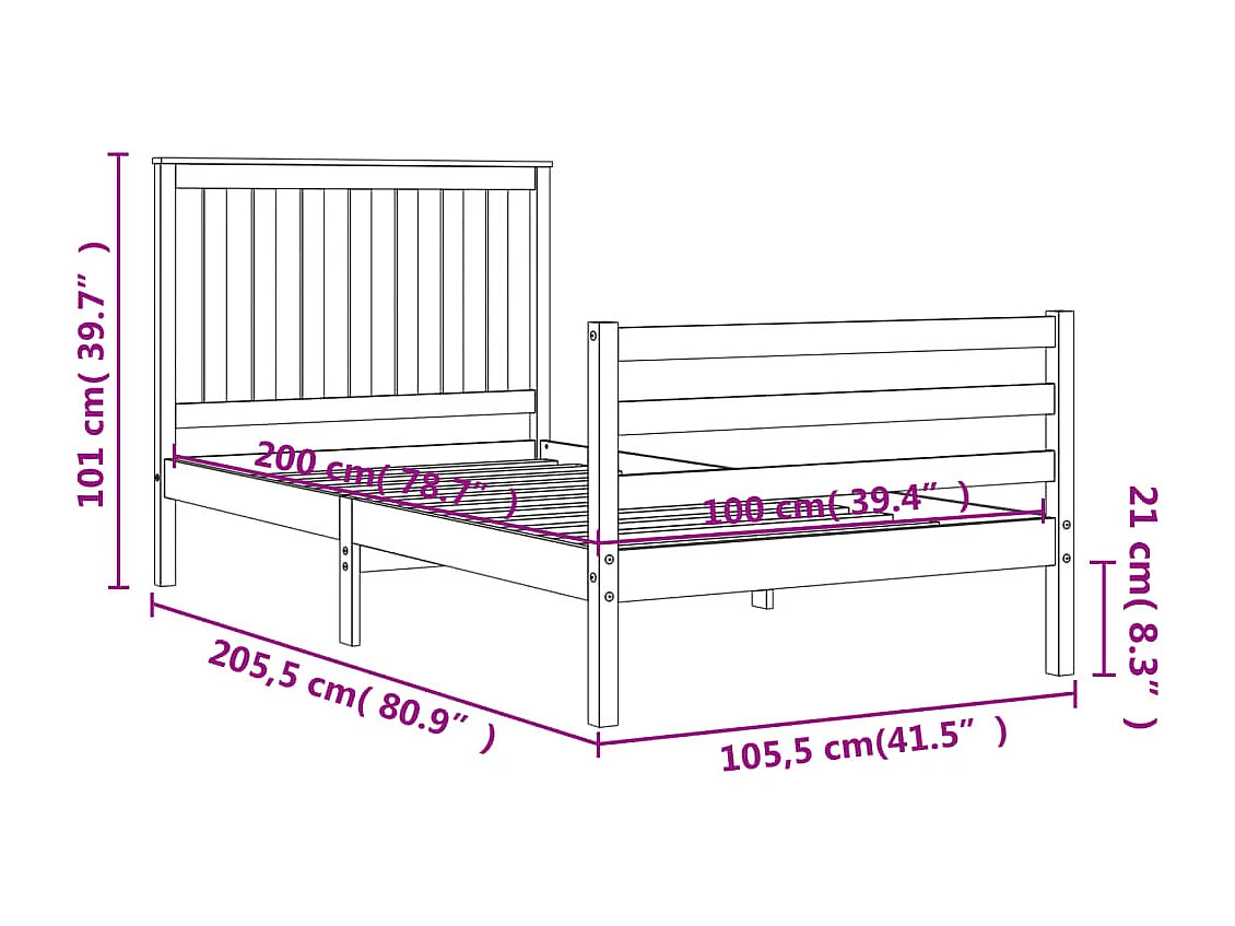 Letto senza Materasso Marrone Cera 75x190 cm in Legno di Pino