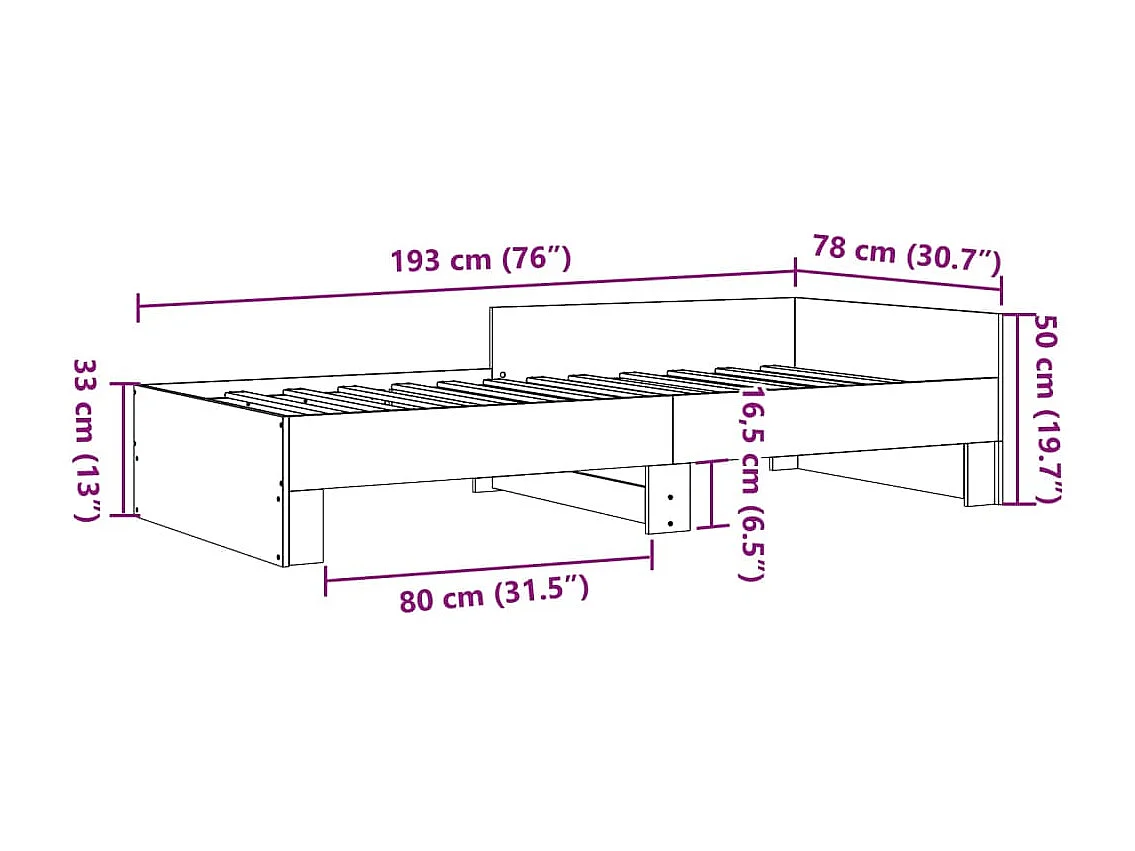 Cadre de lit sans matelas blanc 75x190 cm bois d'ingénierie