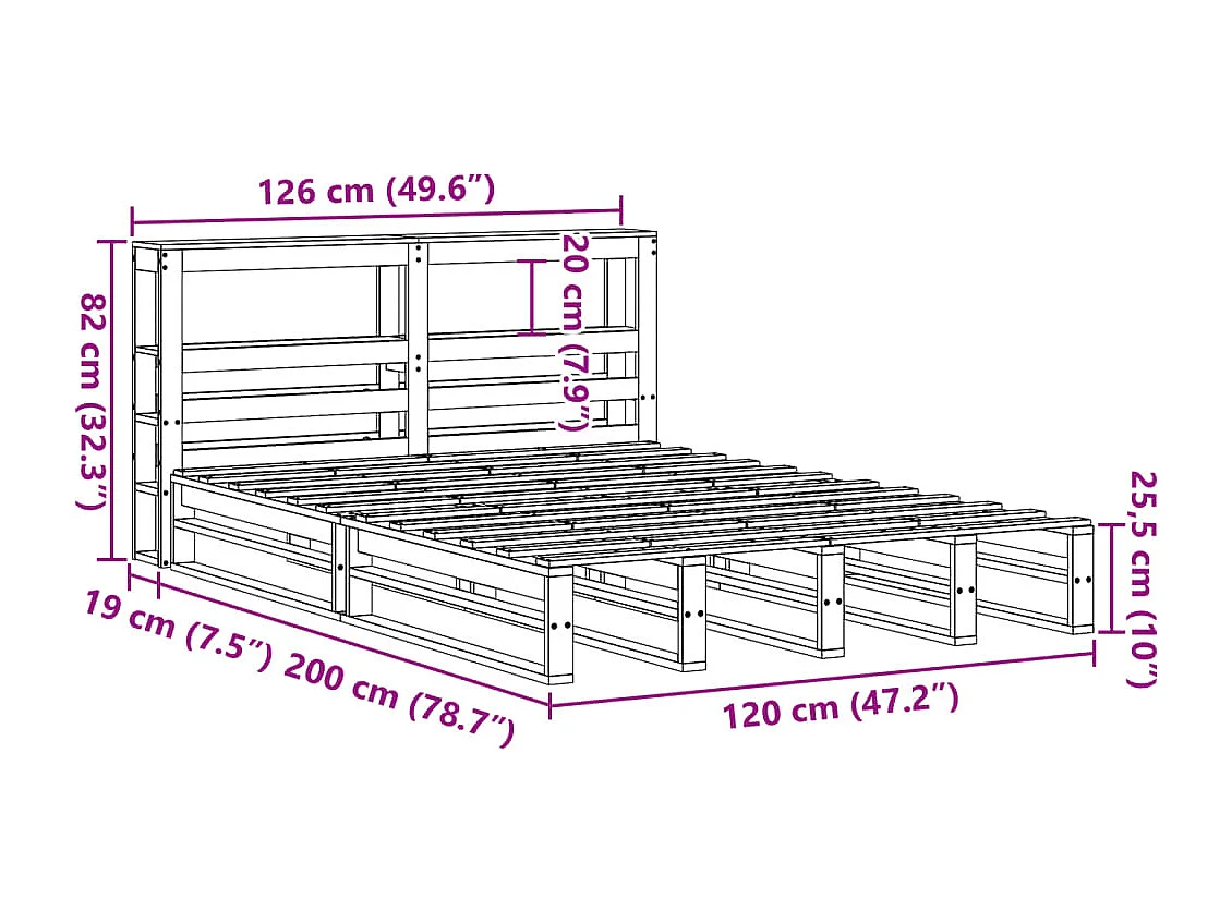 Bedframe zonder matras massief grenenhout wasbruin 120x200 cm
