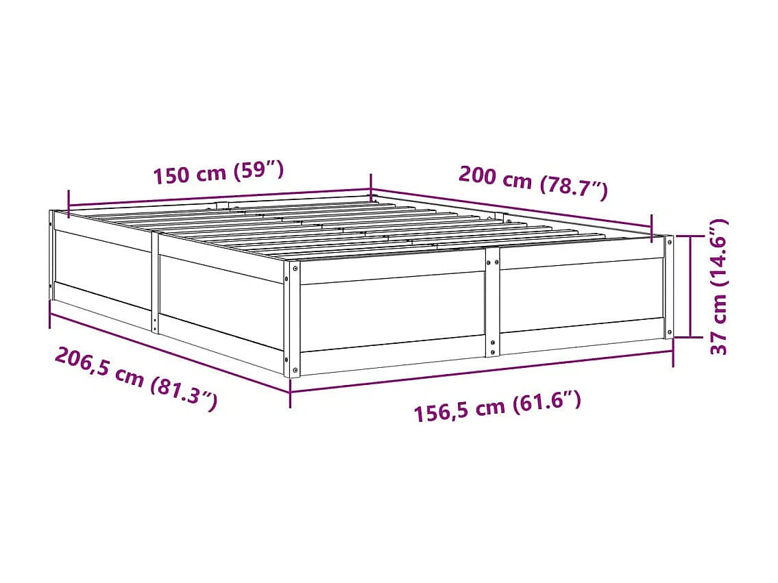 Letto senza Materasso 150x200 cm in Legno Massello di Pino