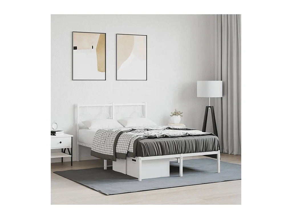Cadre de lit métal sans matelas et tête de lit blanc 120x200 cm
