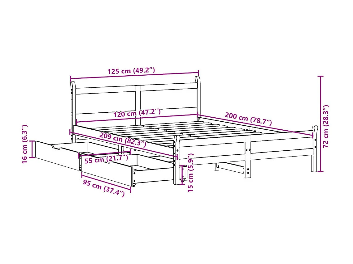 Letto senza Materasso Bianco 120x200 cm Legno Massello di Pino
