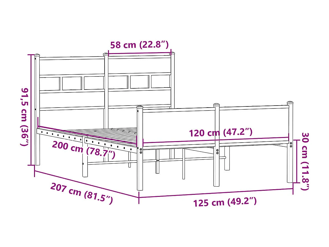 Cadre de lit sans matelas chêne sonoma 120x200 cm
