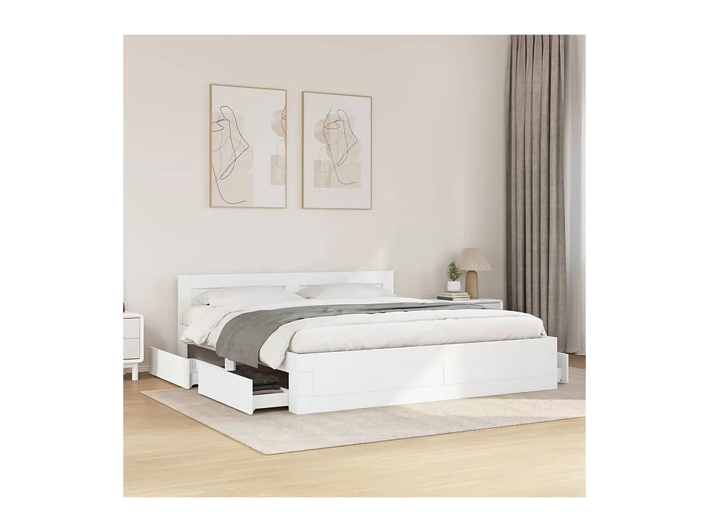 Cadre de lit avec tête de lit sans matelas blanc 200x200 cm