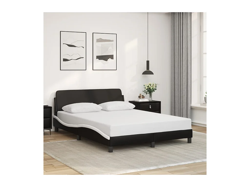 Bettgestell mit Kopfteil Schwarz und Weiß 140x190 cm Kunstleder
