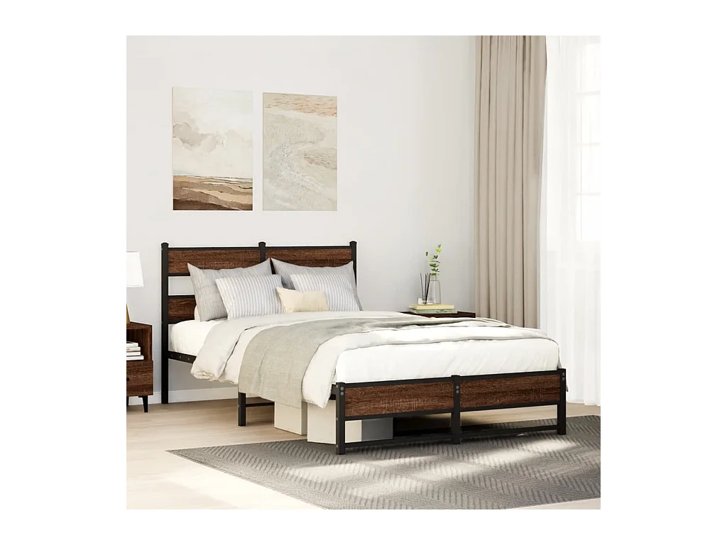 Cadre de lit en métal sans matelas chêne marron 120x190 cm