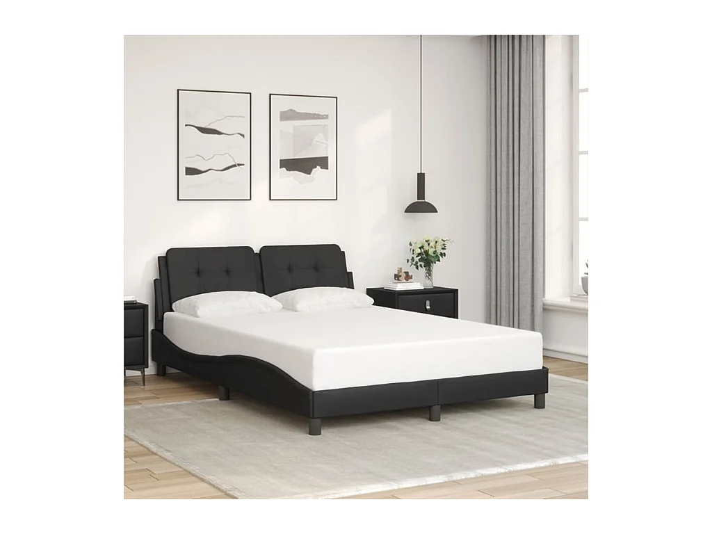 Bettgestell mit Kopfteil Schwarz 140x190 cm Kunstleder