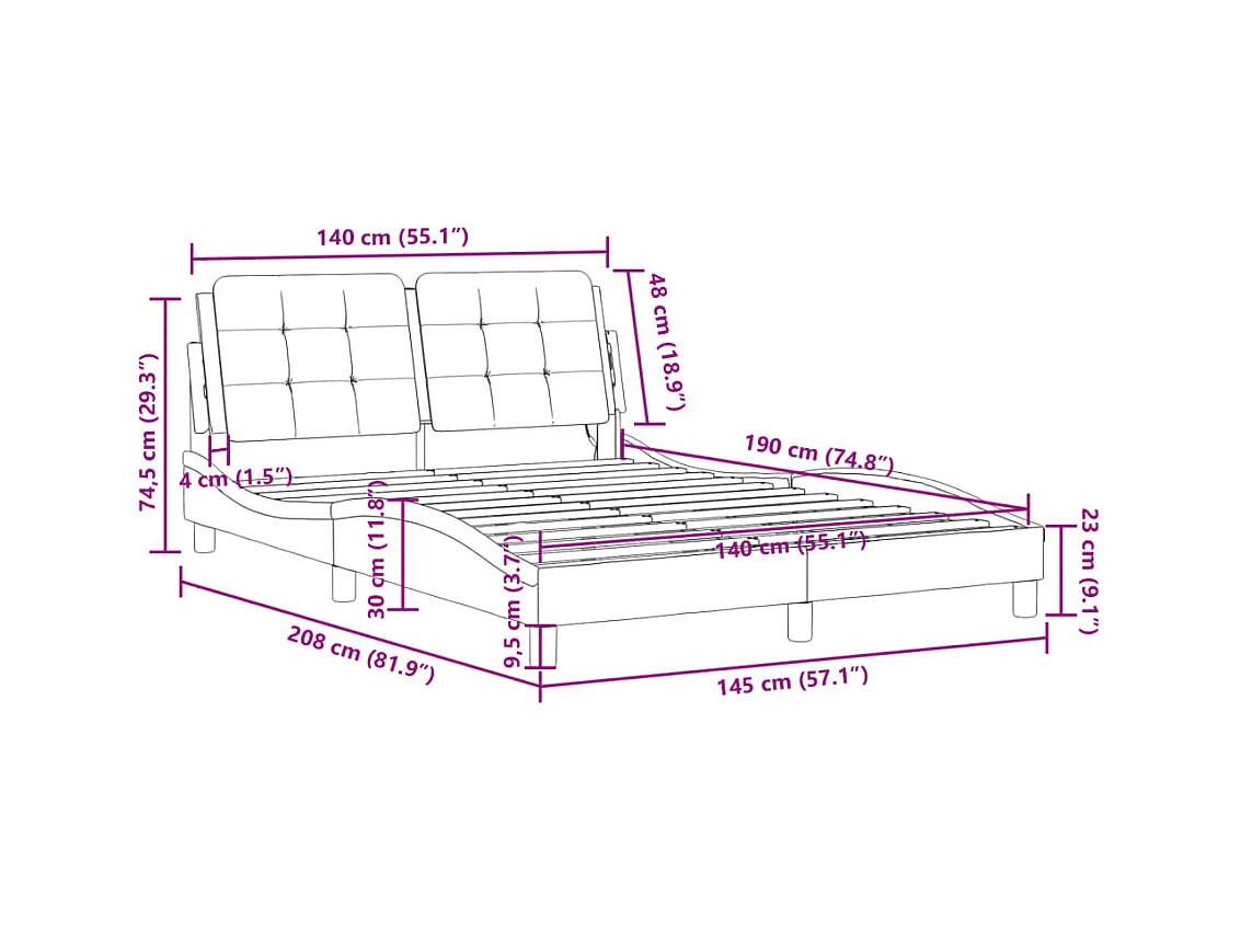 Cadre de lit sans matelas noir 140x190 cm similicuir
