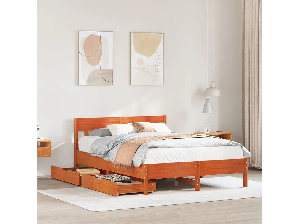 Letto senza Materasso Marrone Cera 140x190 cm in Legno di Pino