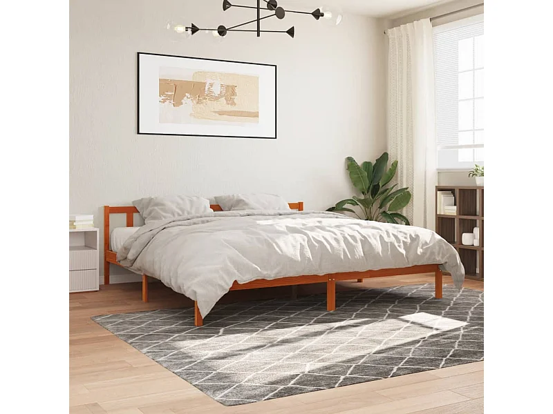 Cama sin colchón madera maciza de pino marrón cera 200x200 cm