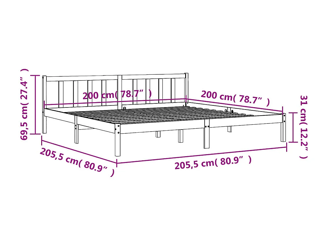 Bedframe zonder matras massief grenenhout wasbruin 200x200 cm