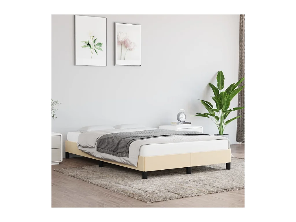 Estructura de cama sin colchón tela crema 120x190 cm