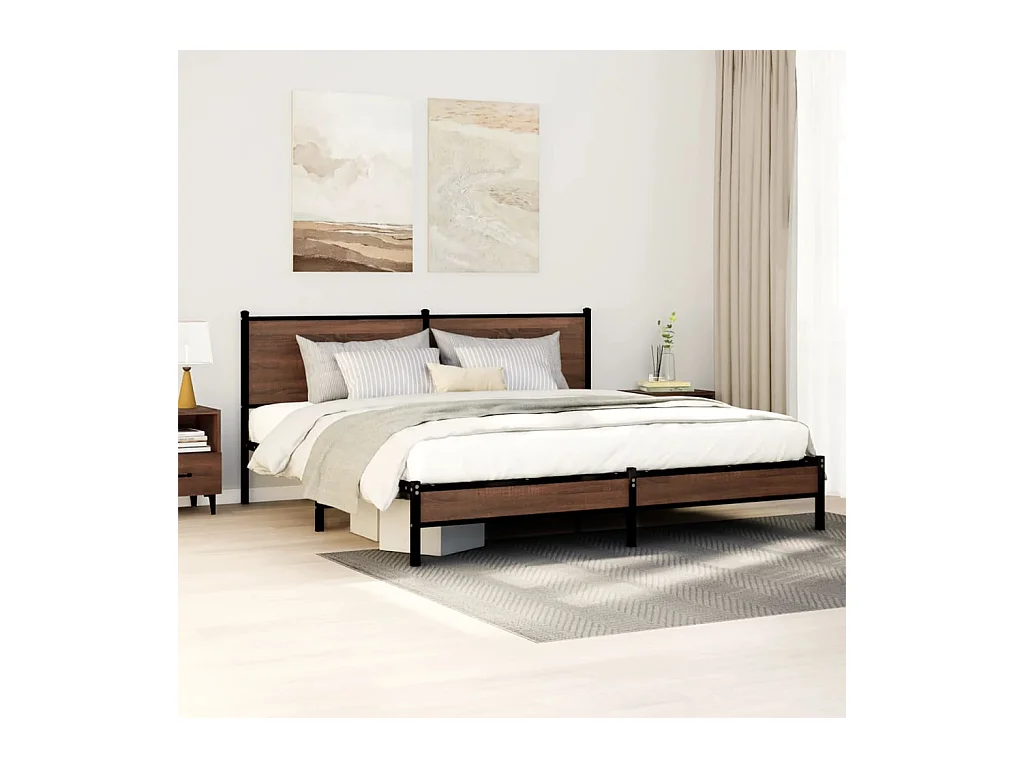 Estructura de cama sin colchón metal marrón roble 160x200 cm