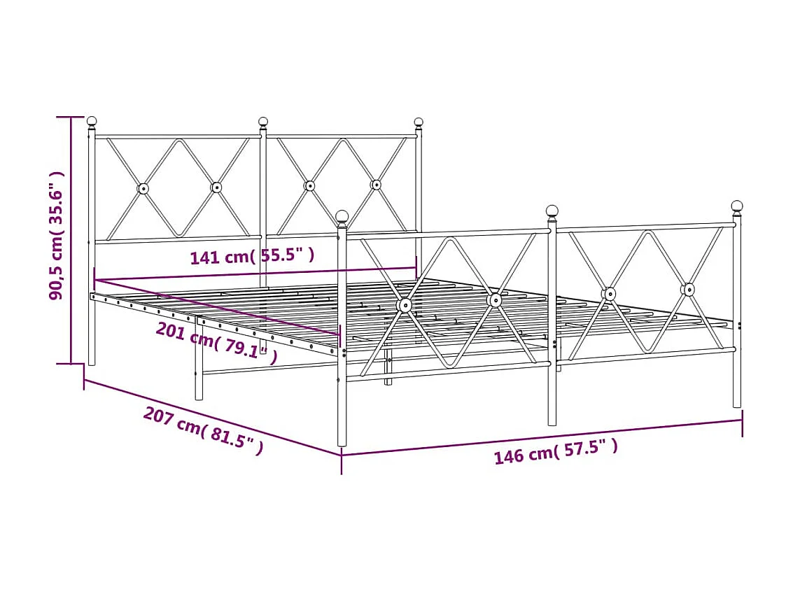 Bettgestell mit Kopf- und Fußteil Metall Schwarz 140x200 cm