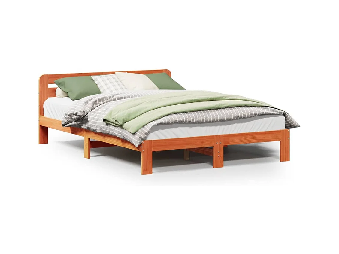 Cadre de lit sans matelas cire marron 140x200cm bois pin massif