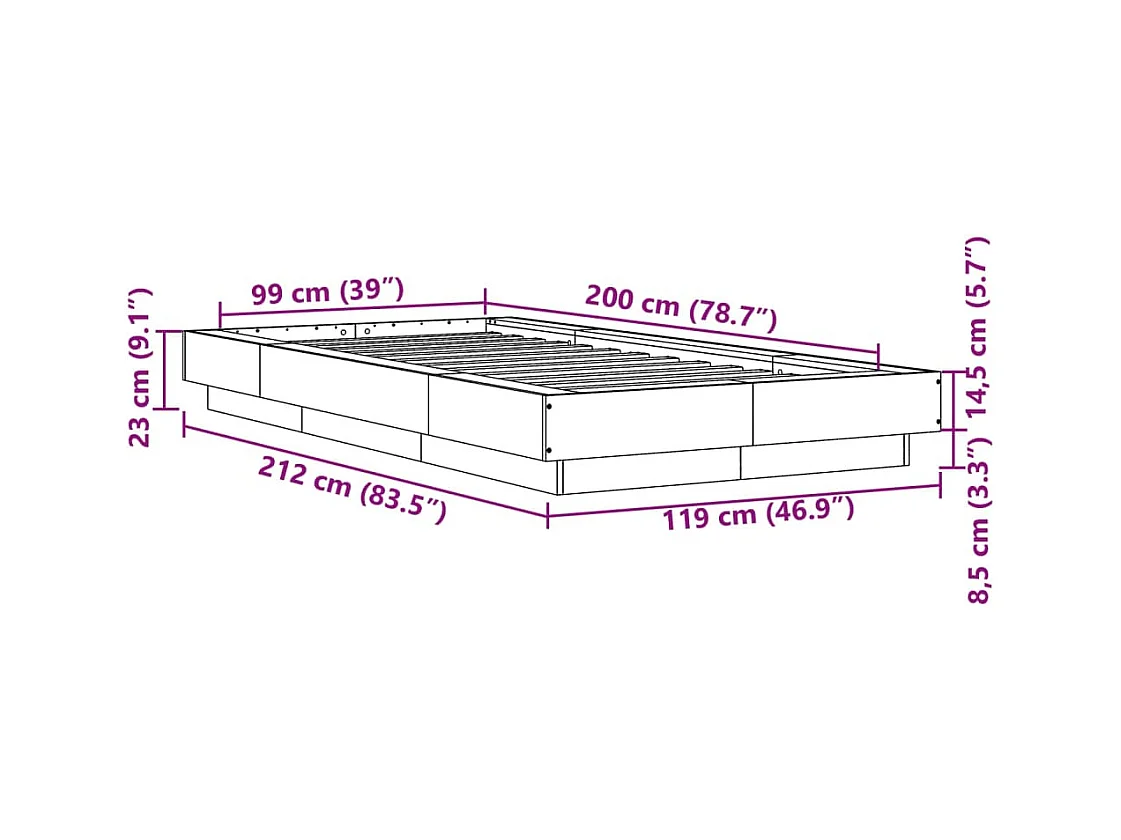 Cadre de lit sans matelas chêne marron 100x200 cm
