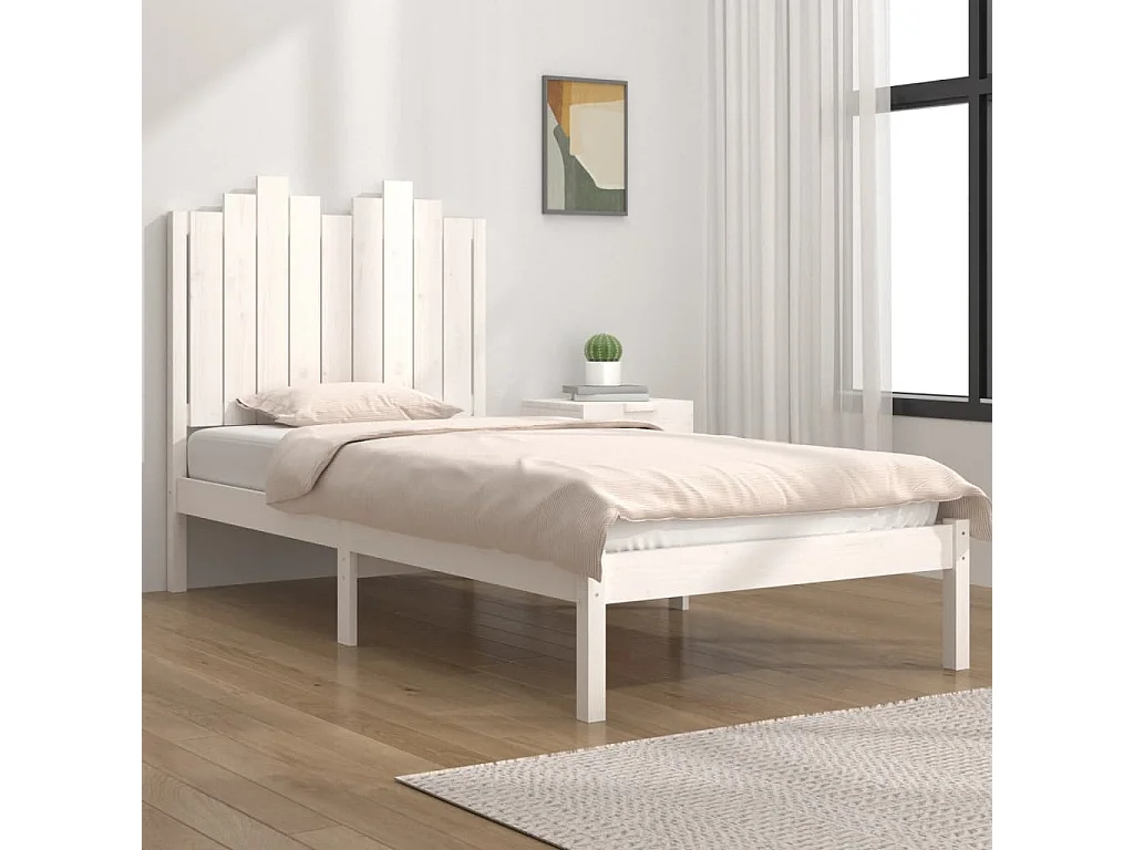 Cadre de lit sans matelas blanc bois massif 100x200 cm