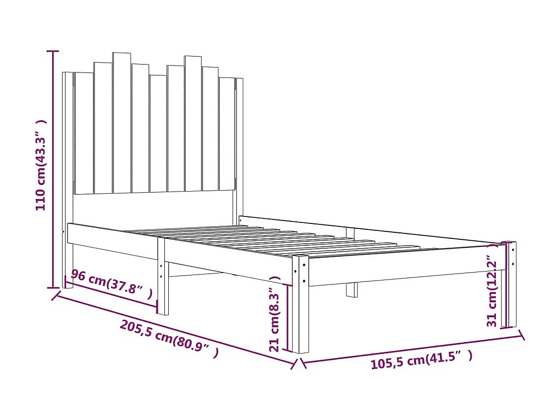 Cadre de lit sans matelas blanc bois massif 100x200 cm