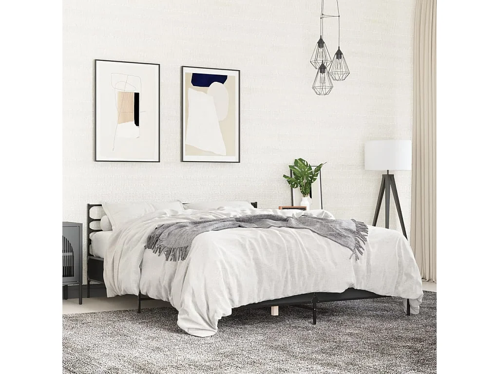 Giroletto Nero 150x200 cm in Legno Multistrato e Metallo