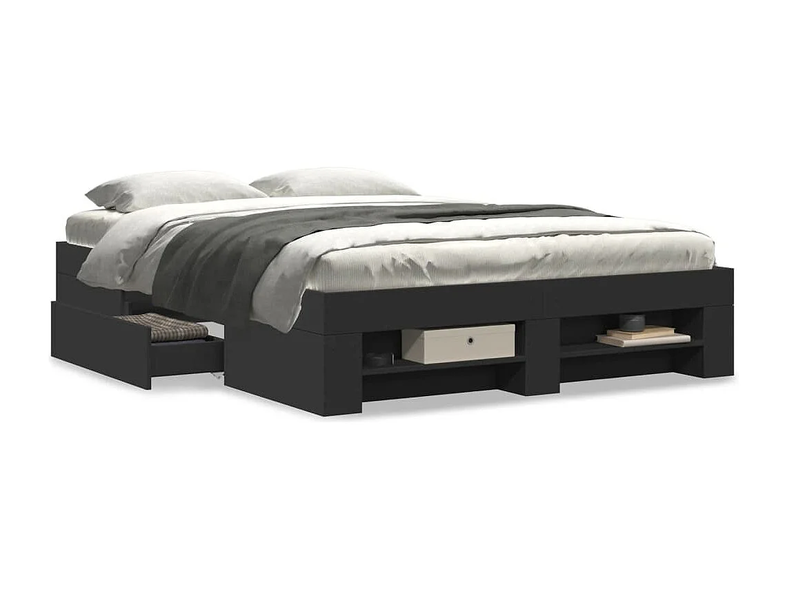 Cadre de lit sans matelas noir 140x190 cm bois d'ingénierie