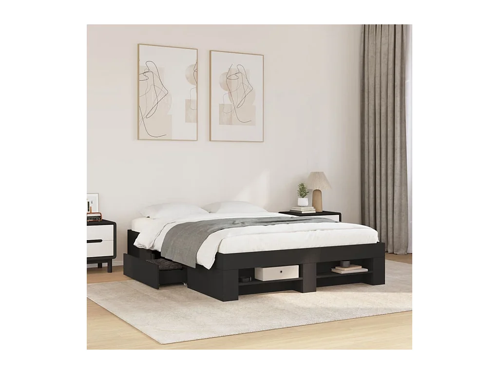 Bettgestell Schwarz 140x190 cm Holzwerkstoff