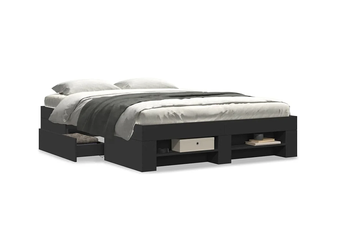 Cadre de lit sans matelas noir 140x190 cm bois d'ingénierie