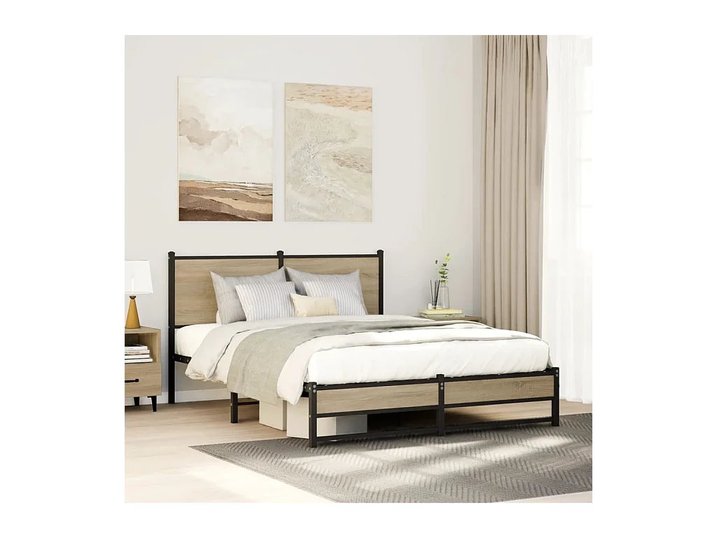 Cadre de lit en métal sans matelas chêne sonoma 140x190 cm